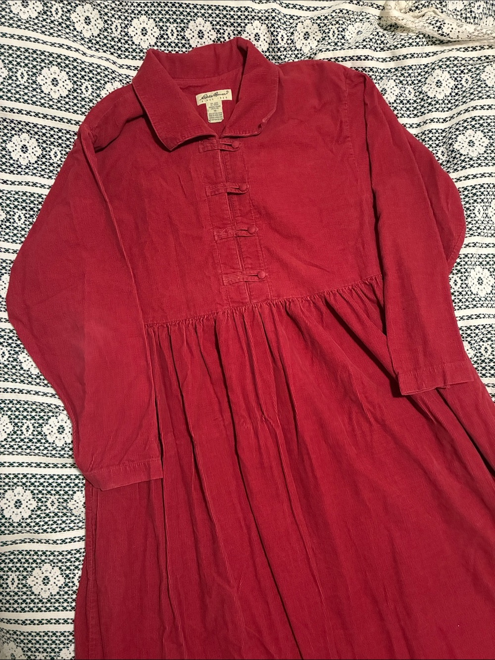 Vintage 90s Eddie Bauer Red Corduroy Maxi Dress